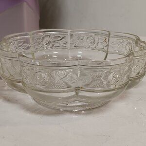 Vintage Jeannette Ice Blue Aztec Rose Pattern, 2-Handled Glass Bowl